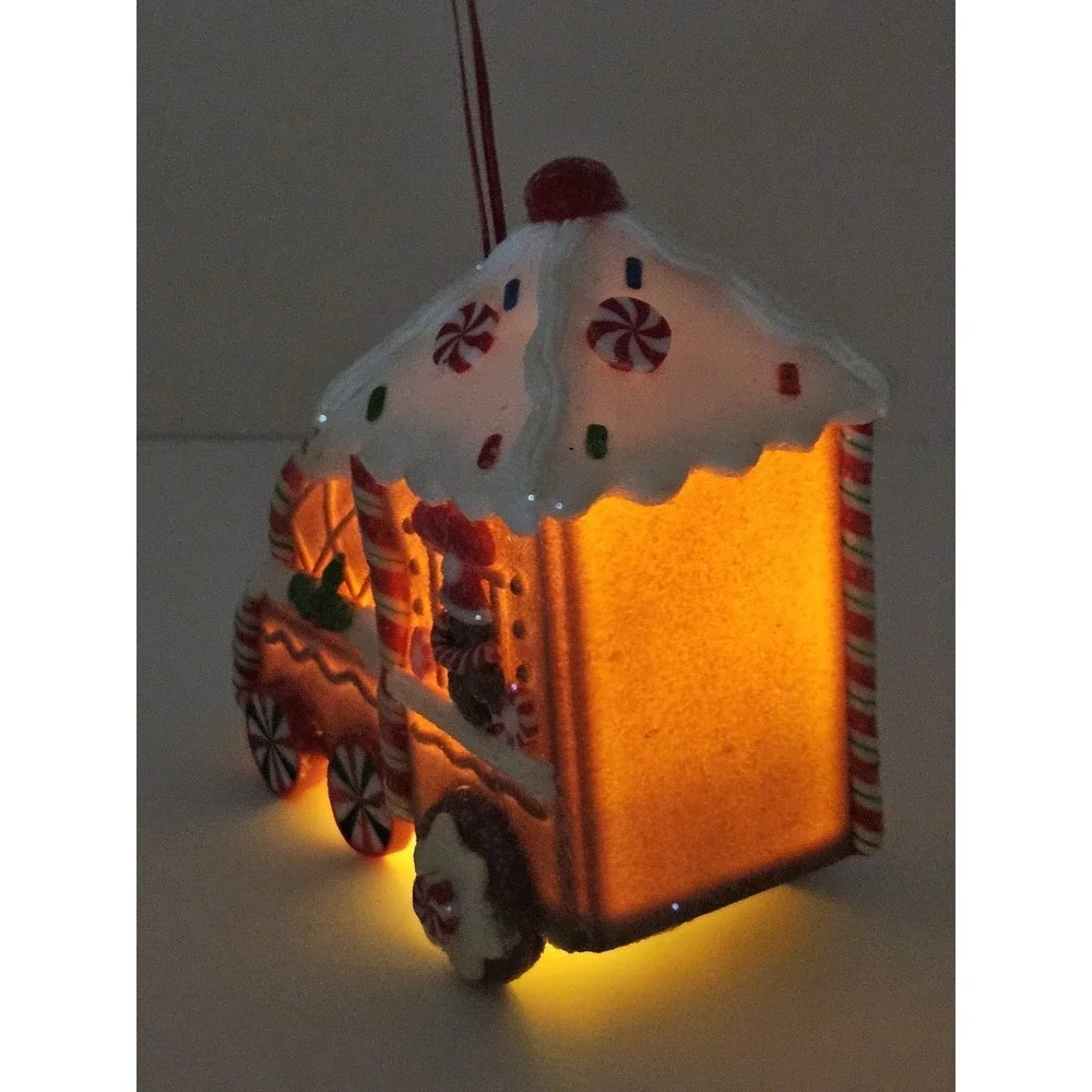 Claydough Gingerbread Train Christmas Ornament Lighted Candy Cane Holiday Decor